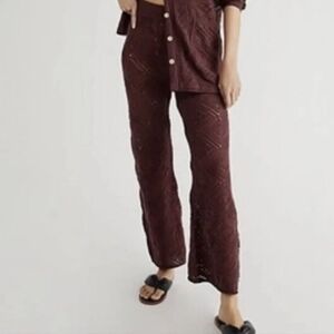 Free People Beach Get Away Fauxchet Crochet Flare Pants S Brown